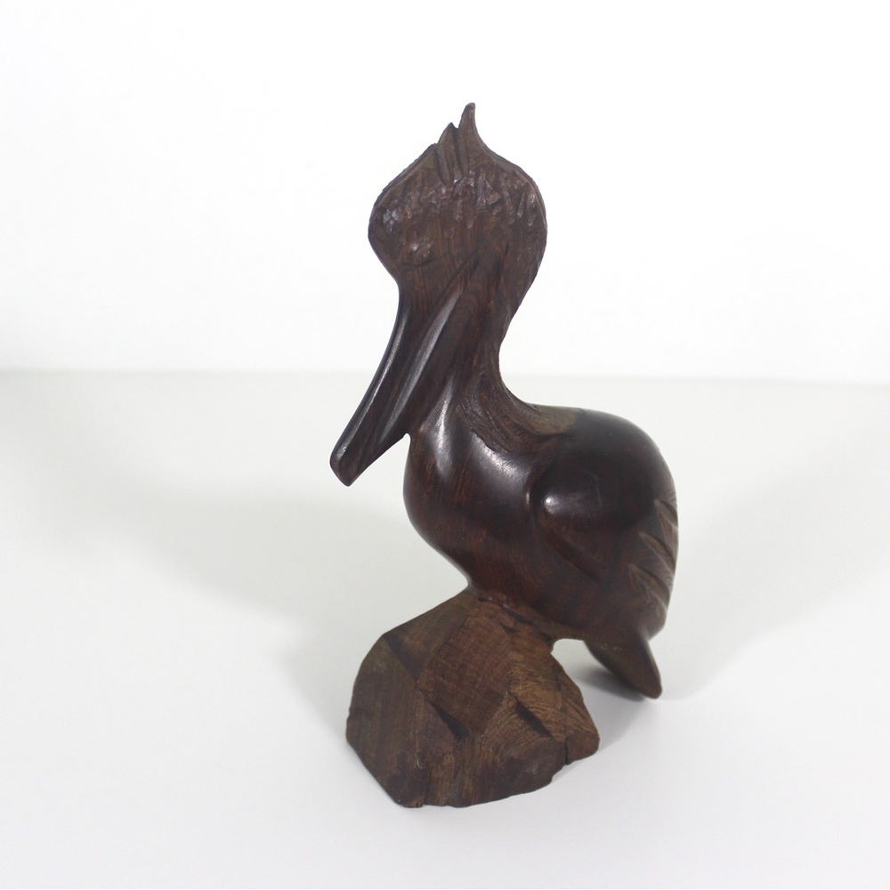 Vintage Wood Pelican, Small Carved Exotic Ironwood Animal Figurine, Tropical